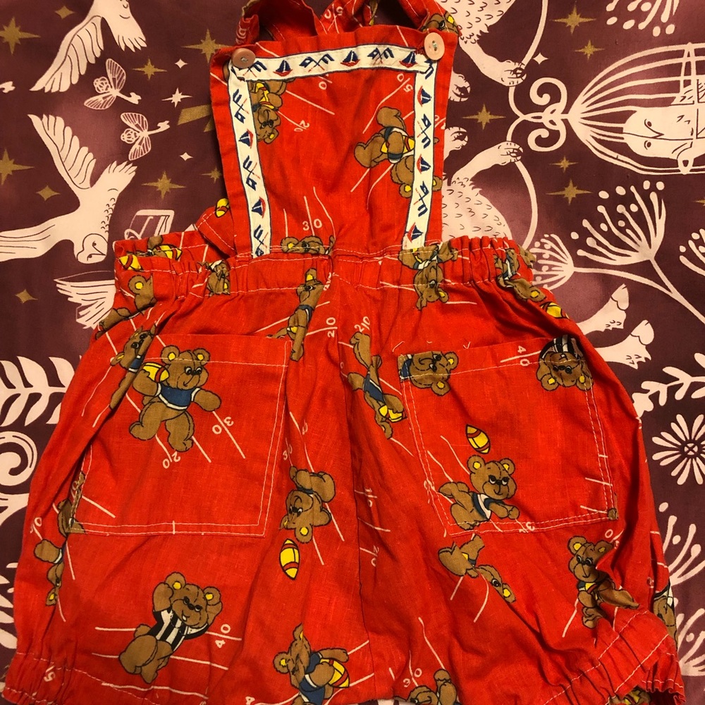 Vintage football bear handmade overalls
